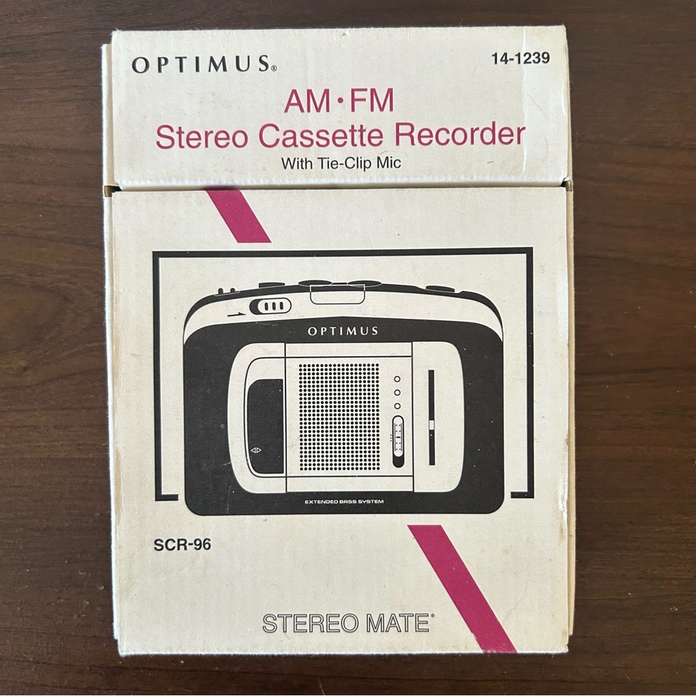Vintage Radio Shack Optimus AM FM Stereo Cassette Recorder Tie Clip Mic SCR-96